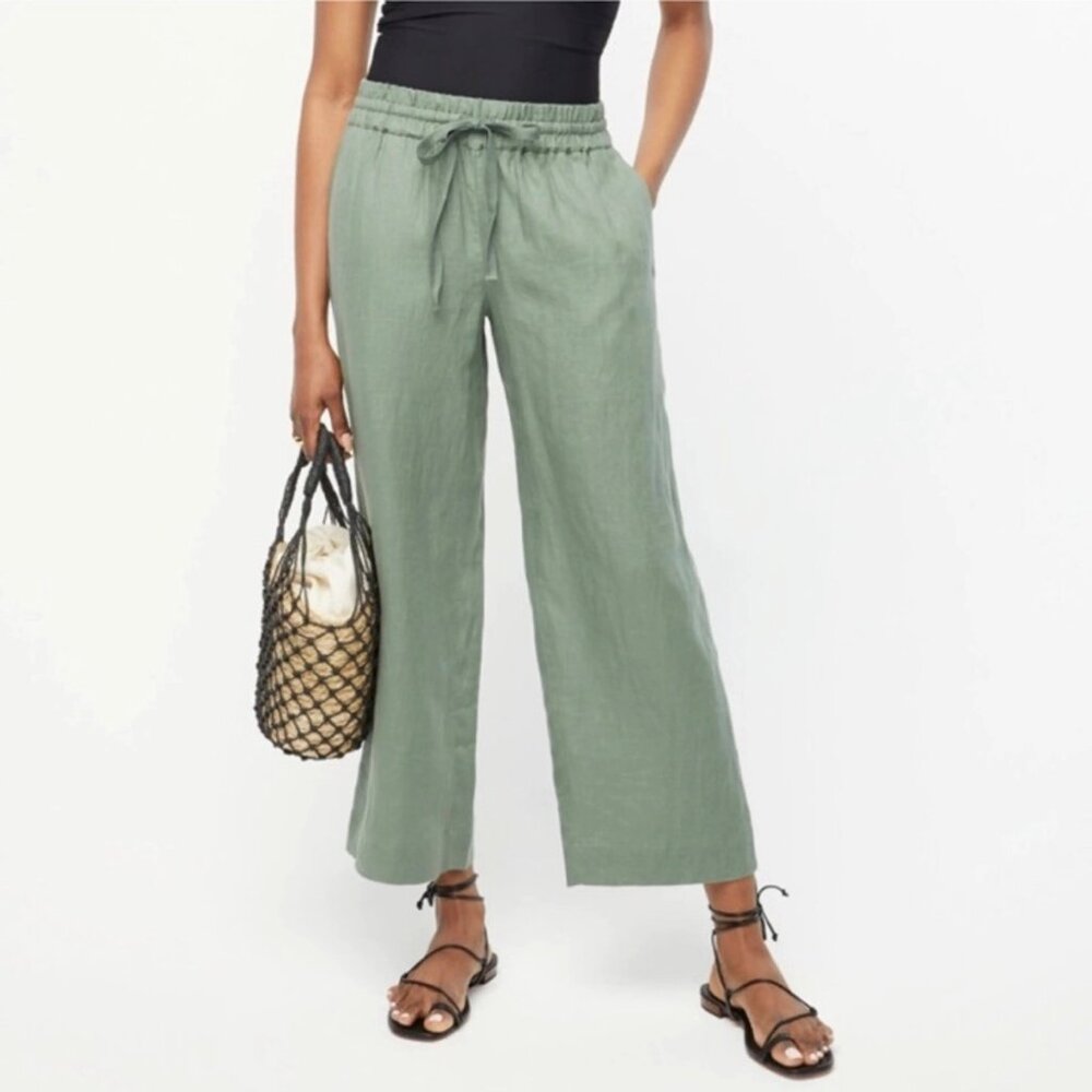 J. Crew Wide-leg seaside pant in linen / sage / Size XL